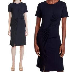 Kobi Halperin Shuli Mini Dress Short Sleeve Ruched Twist Front Navy Blue Large